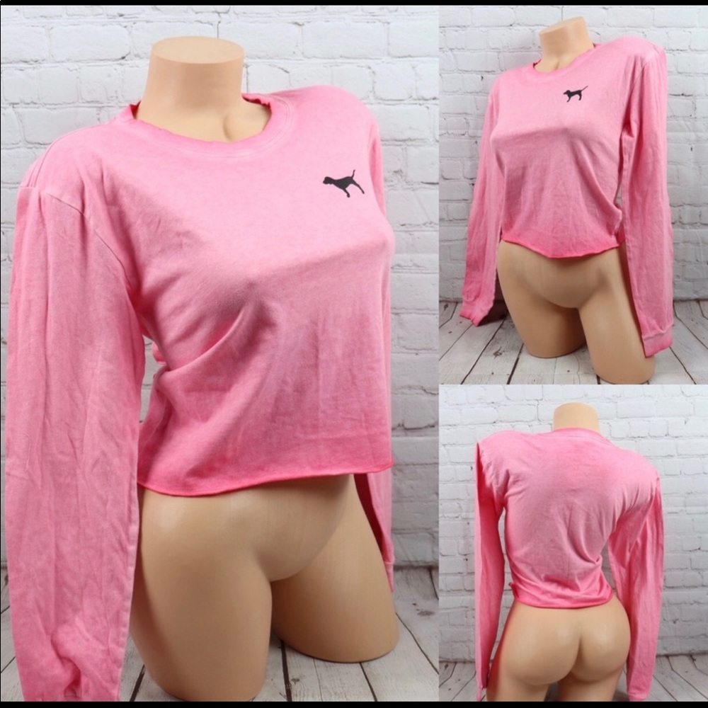 VS PINK Logo Long Sleeve Crop tee shirt Top ombré - Picture 1 of 8